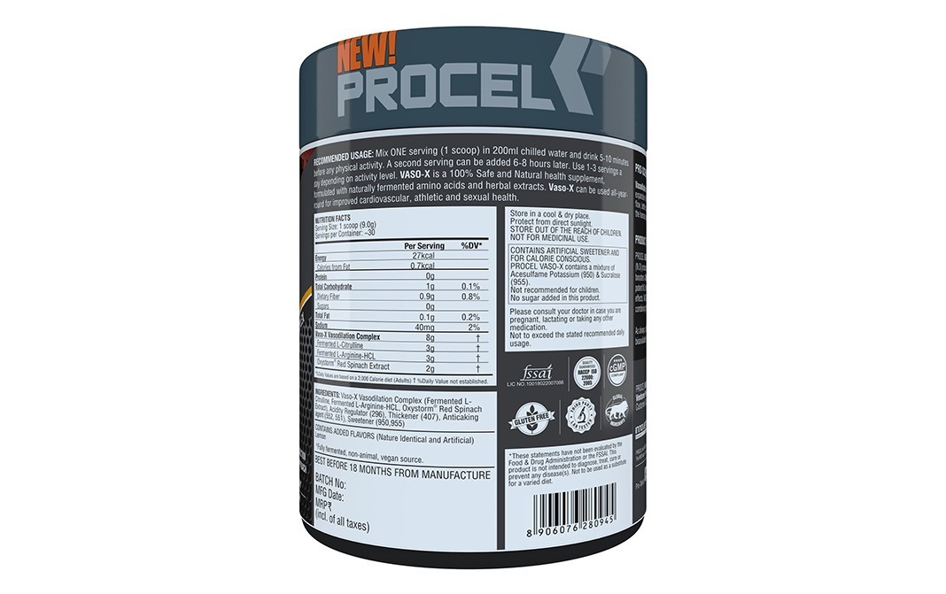 Procel Vaso-X lemon Ice-Tea Flavor    Plastic Jar  300 grams
